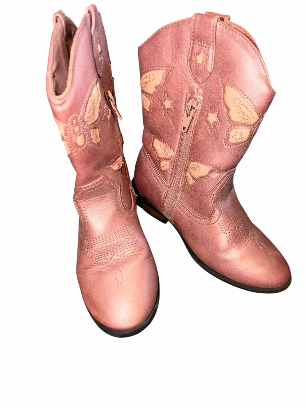 Cat & Jack Rose Pink Butterfly Western Ankle Boots - Size 12